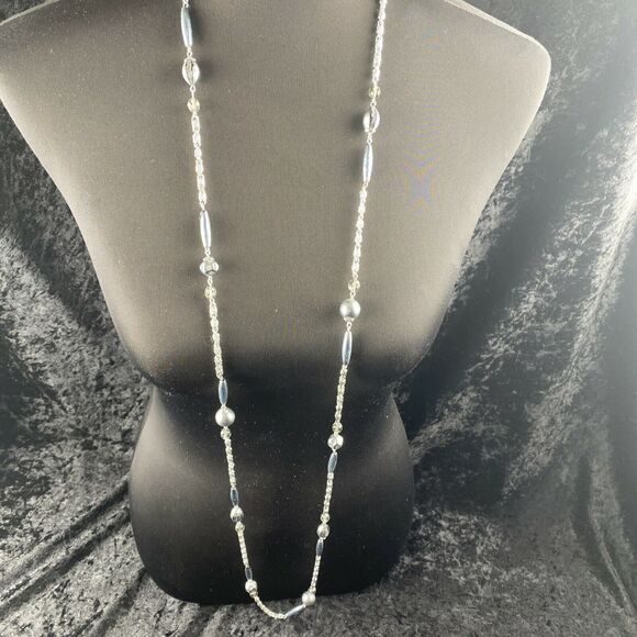 Vintage Mid Century 56 in Long Flapper Style Beaded Chain Necklace Made Germany - Picture 1 of 9
